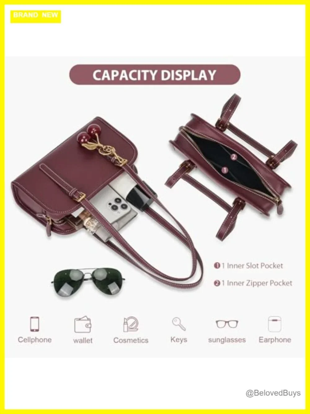 Faux Leather Swing Shoulder Bag with Cherry Pendant